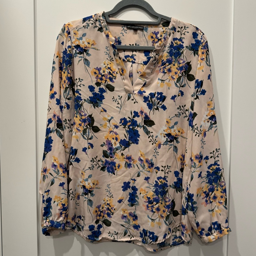 Adrianna Papell Poet Sleeve Polyester Floral Blouse Size M Cottagecore Fairycore